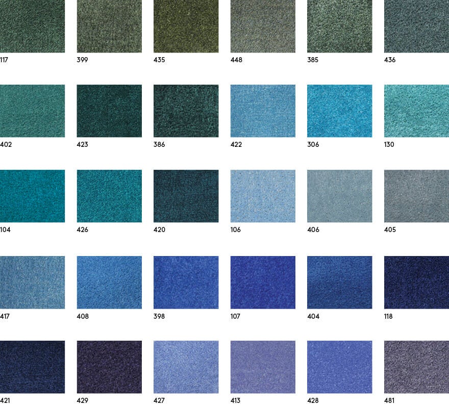 Design Print™ custom logo mats color swatches in green, blue, aqua and gray colorways